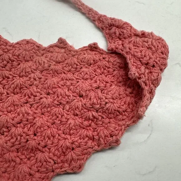 Handmade Crochet Boho Head Scarf Bandana Kerchief Hair Scarf Pink/Salmon - Picture 10 of 13